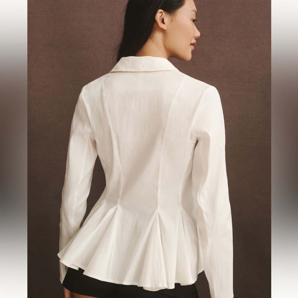 Anthropologie Cream Peplum Tailored Blouse